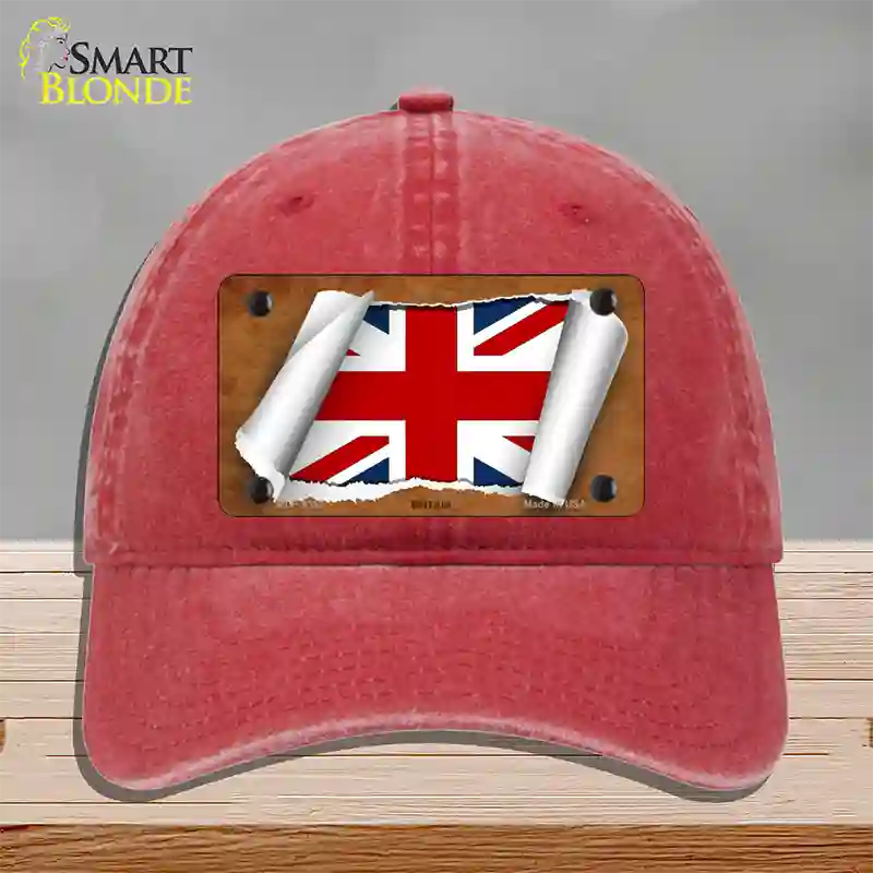 Britain Flag Scroll Novelty License Plate Hat Unconstructed Cotton / Red