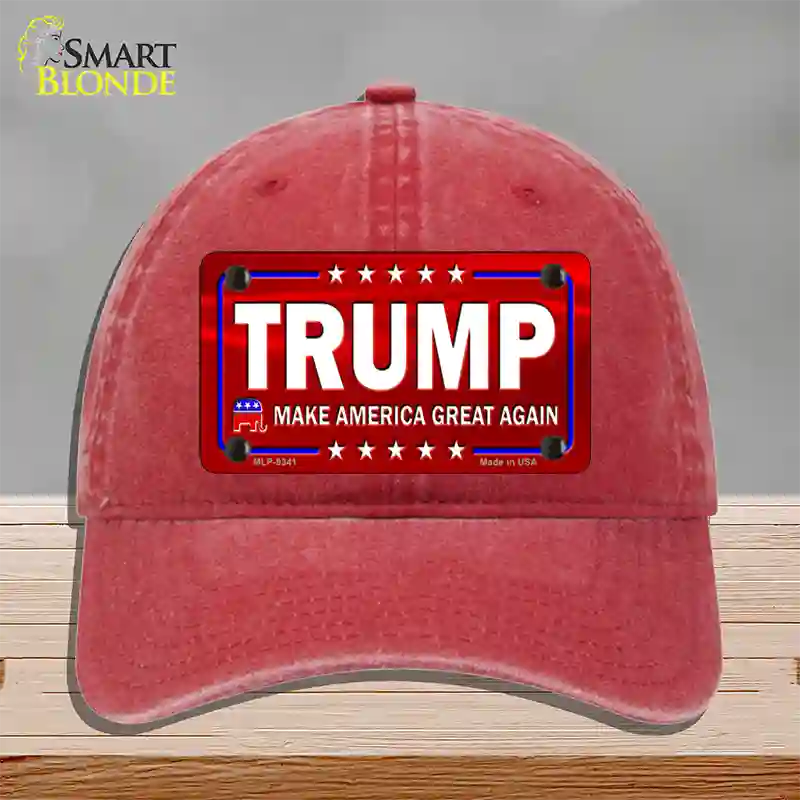 Trump Red Novelty License Plate Hat Unconstructed Cotton / Red