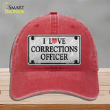 I Love Corrections Officer Novelty License Plate Hat Unconstructed Cotton / Red