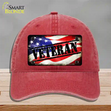 Veteran American Flag Novelty License Plate Hat Unconstructed Cotton / Red