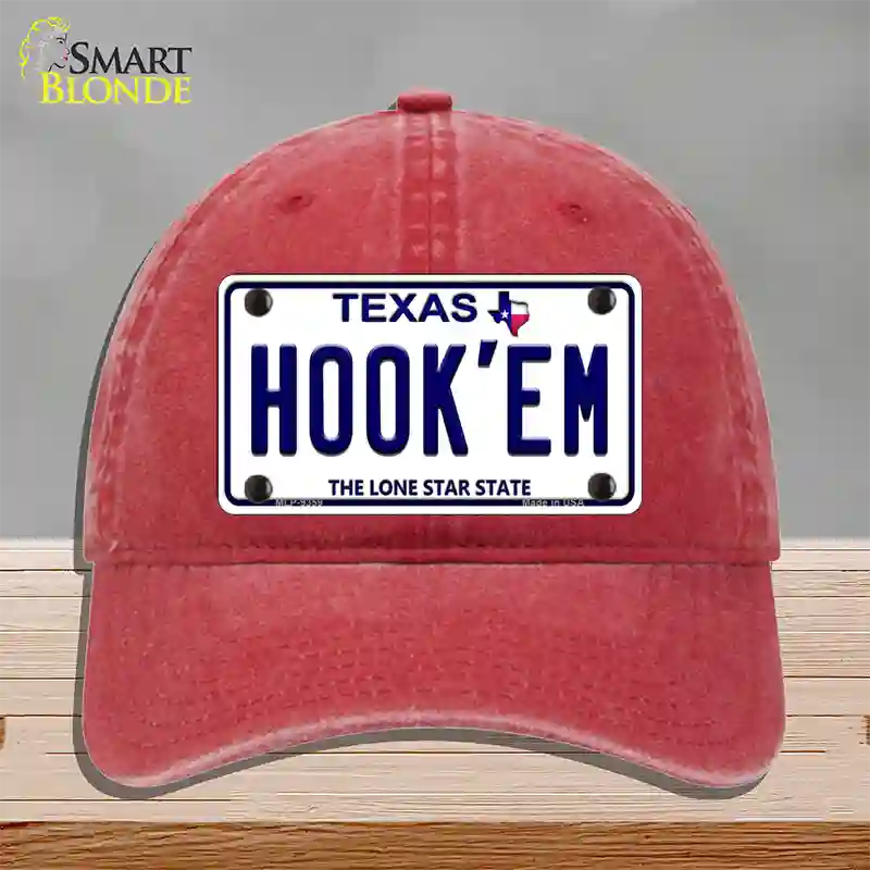 Hookem Texas Novelty License Plate Hat Unconstructed Cotton / Red