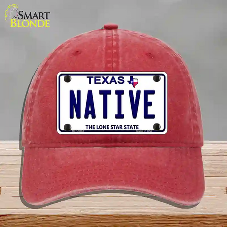 Native Texas White Novelty License Plate Hat Unconstructed Cotton / Red