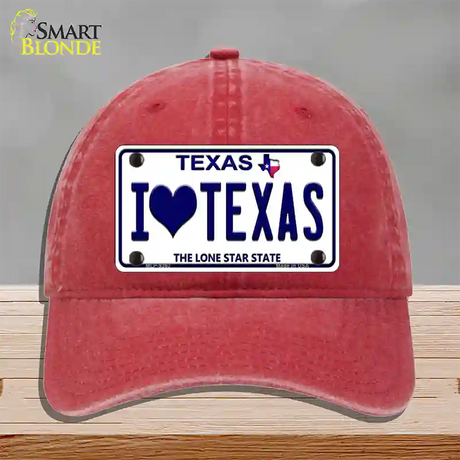 I Love Texas Novelty License Plate Hat Unconstructed Cotton / Red