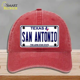 San Antonio Texas Novelty License Plate Hat Unconstructed Cotton / Red