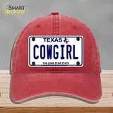 Cowgirl Texas Novelty License Plate Hat Unconstructed Cotton / Red