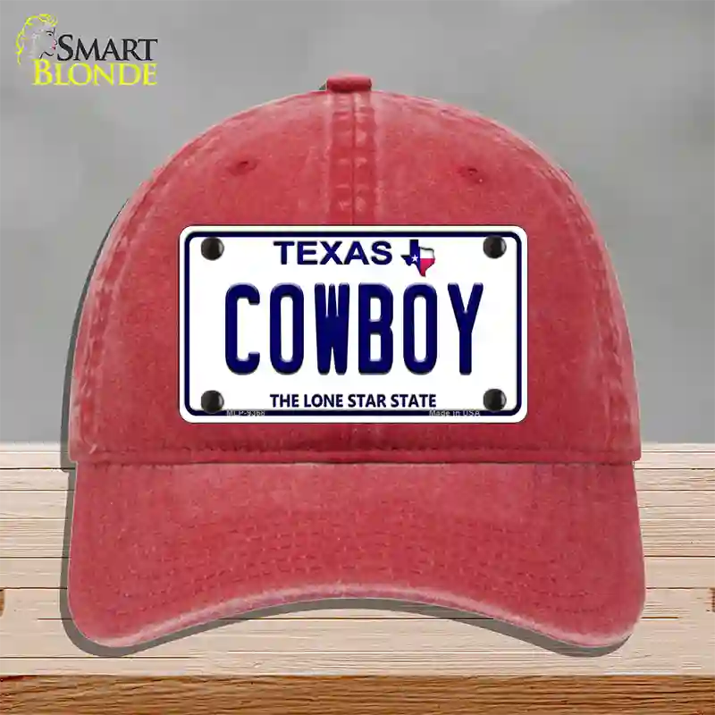 Cowboy Texas White Novelty License Plate Hat Unconstructed Cotton / Red