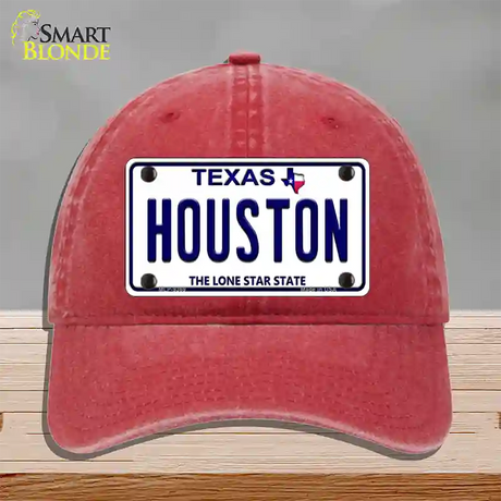 Houston Texas Novelty License Plate Hat Unconstructed Cotton / Red