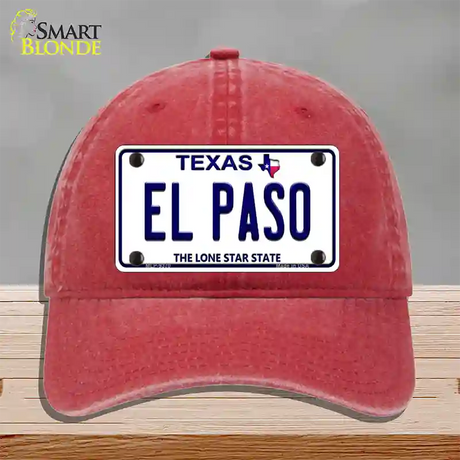 El Paso Texas Novelty License Plate Hat Unconstructed Cotton / Red