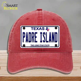 Padre Island Texas Novelty License Plate Hat Unconstructed Cotton / Red