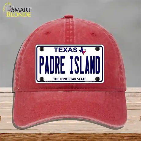 Padre Island Texas Novelty License Plate Hat Unconstructed Cotton / Red