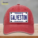 Galveston Texas Novelty License Plate Hat Unconstructed Cotton / Red