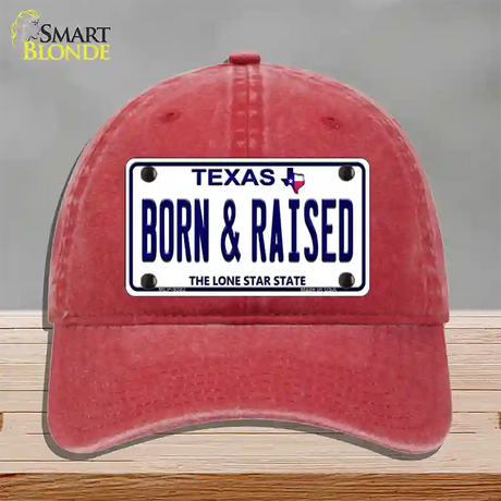 Born and Raised Texas Novelty License Plate Hat Unconstructed Cotton / Red