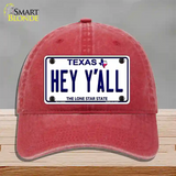 Hey Yall Texas Novelty License Plate Hat Unconstructed Cotton / Red