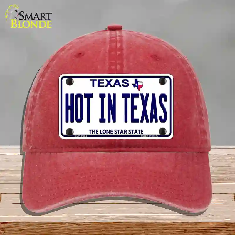 Hot in Texas Novelty License Plate Hat Unconstructed Cotton / Red