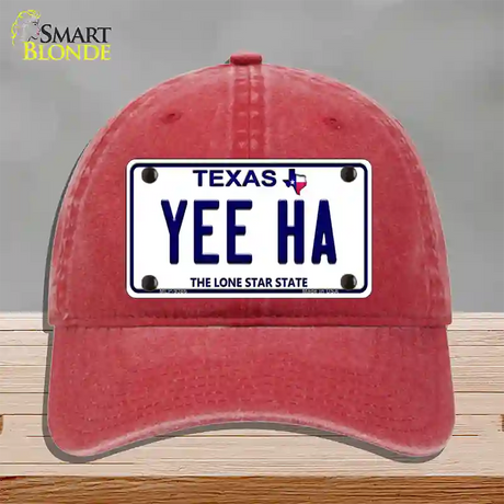 Yee Ha Texas Novelty License Plate Hat Unconstructed Cotton / Red