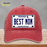 Best Mom Texas Novelty License Plate Hat Unconstructed Cotton / Red