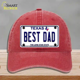 Best Dad Texas Novelty License Plate Hat Unconstructed Cotton / Red