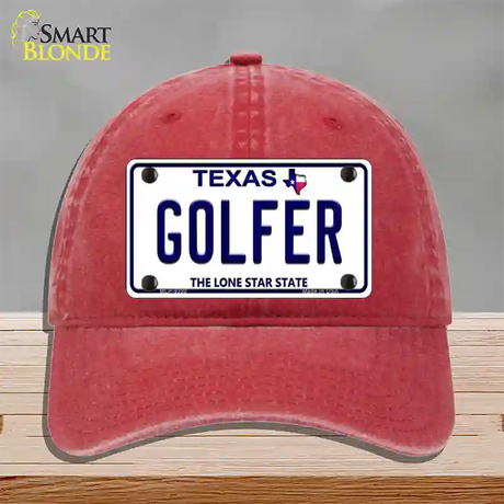 Golfer Texas Novelty License Plate Hat Unconstructed Cotton / Red