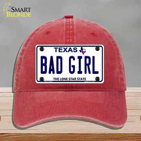 Bad Girl Texas Novelty License Plate Hat Unconstructed Cotton / Red