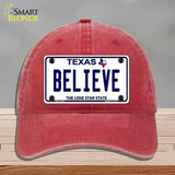 Believe Texas Novelty License Plate Hat Unconstructed Cotton / Red