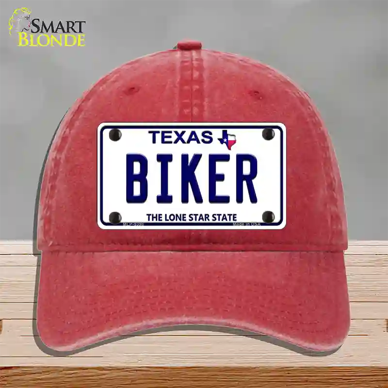 Biker Texas Novelty License Plate Hat Unconstructed Cotton / Red