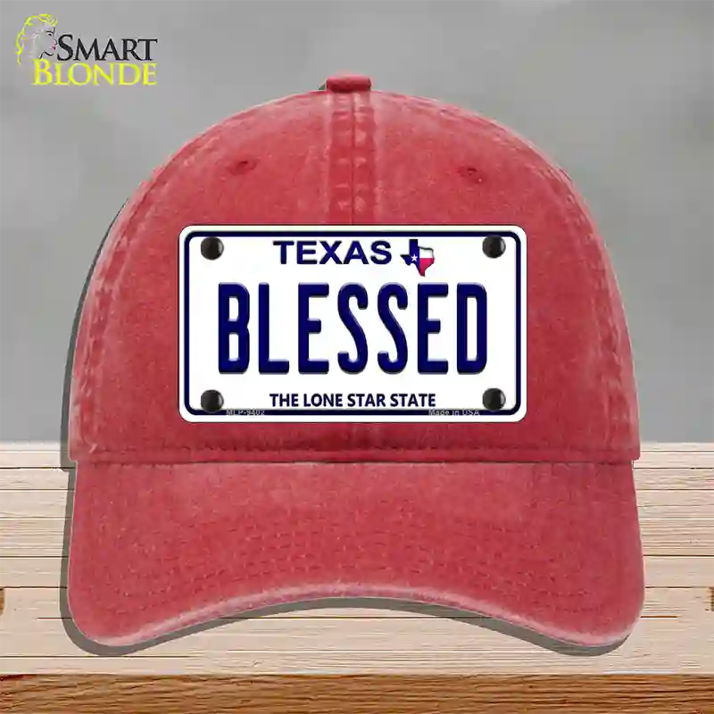 Blessed Texas Novelty License Plate Hat Unconstructed Cotton / Red