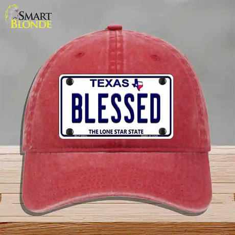 Blessed Texas Novelty License Plate Hat Unconstructed Cotton / Red