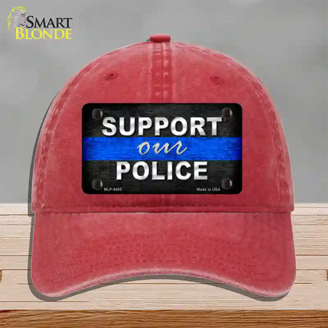 Support Our Police Novelty License Plate Hat Unconstructed Cotton / Red