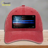 American Flag Police Novelty License Plate Hat Unconstructed Cotton / Red