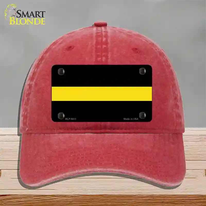 Thin Yellow Line Novelty License Plate Hat Unconstructed Cotton / Red