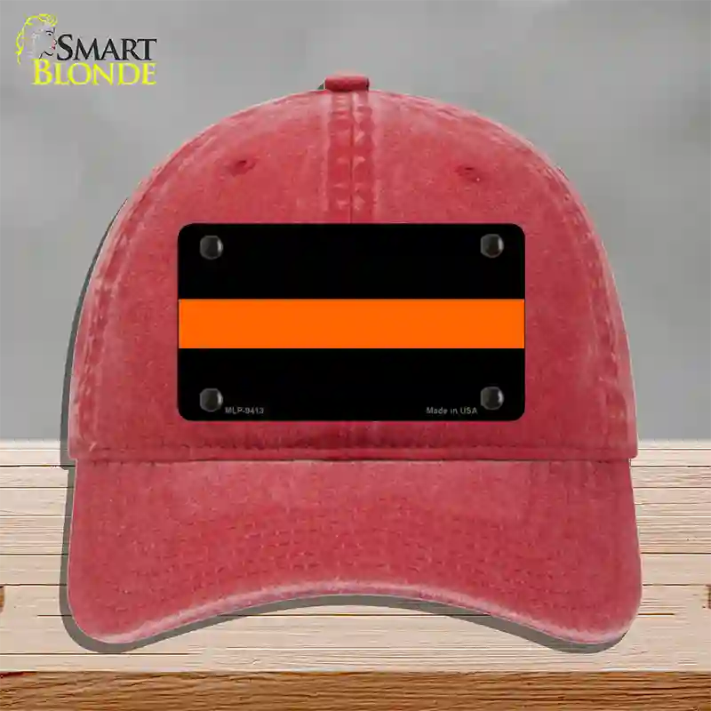 Thin Orange Line Novelty License Plate Hat Unconstructed Cotton / Red