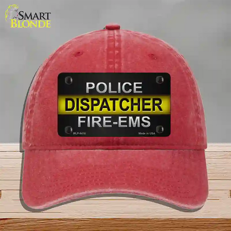 Police / Dispatcher / Fire- EMS Novelty License Plate Hat Unconstructed Cotton / Red