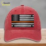 American Flag Thin Orange Line Novelty License Plate Hat Unconstructed Cotton / Red