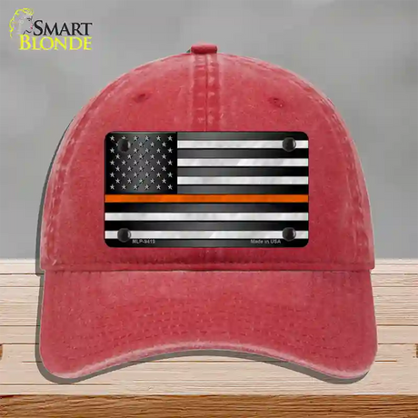 American Flag Thin Orange Line Novelty License Plate Hat Unconstructed Cotton / Red