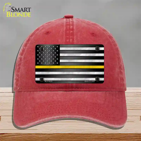 American Flag Thin Yellow Line Novelty License Plate Hat Unconstructed Cotton / Red