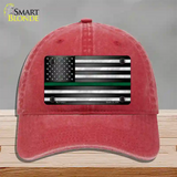 American Flag Thin Green Line Novelty License Plate Hat Unconstructed Cotton / Red