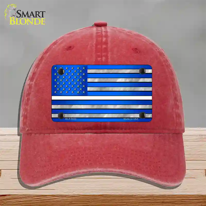 Blue American Flag Thin White Line Novelty License Plate Hat Unconstructed Cotton / Red