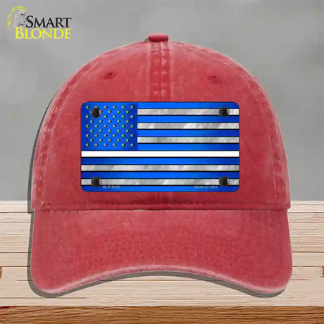 Blue American Flag Thin White Line Novelty License Plate Hat Unconstructed Cotton / Red