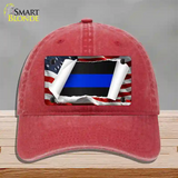 Thin Blue Line Scroll Novelty License Plate Hat Unconstructed Cotton / Red