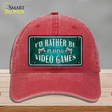 Rather Play Video Games Novelty License Plate Hat Unconstructed Cotton / Red