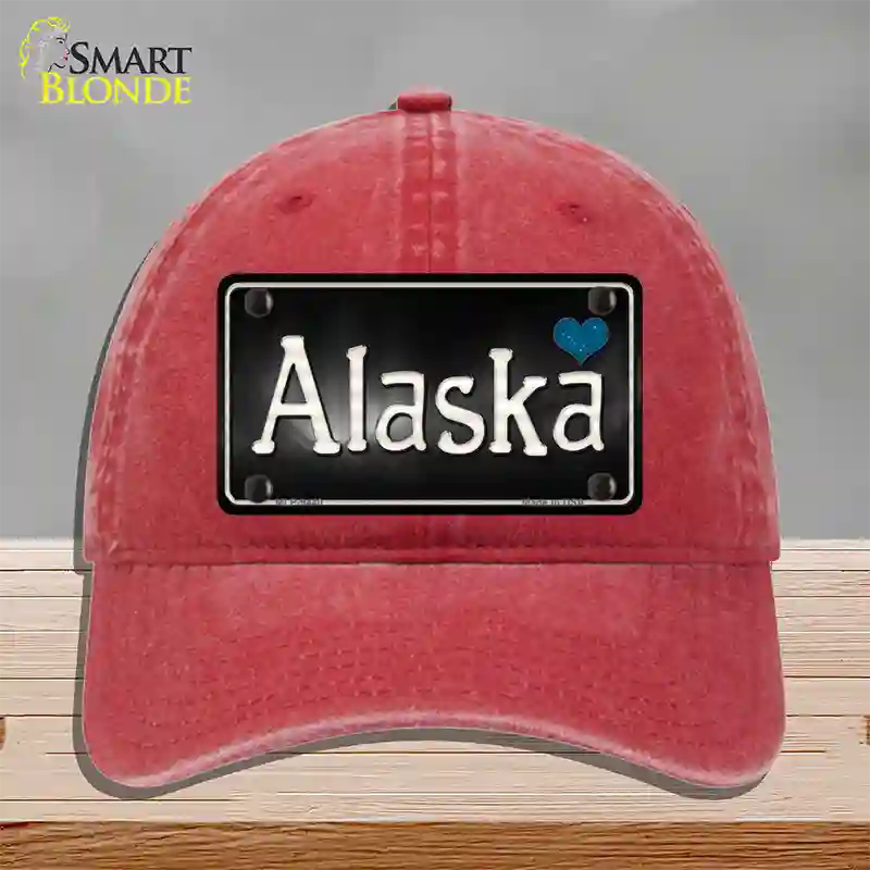 Alaska Flag Script Novelty License Plate Hat Unconstructed Cotton / Red