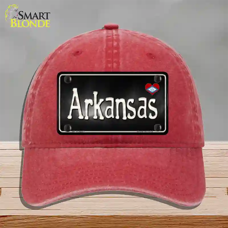 Arkansas Flag Script Novelty License Plate Hat Unconstructed Cotton / Red