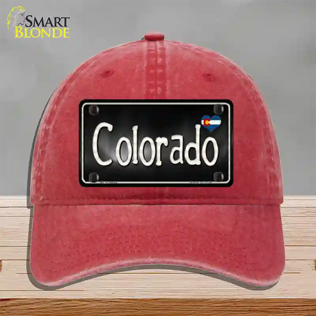 Colorado Flag Script Novelty License Plate Hat Unconstructed Cotton / Red