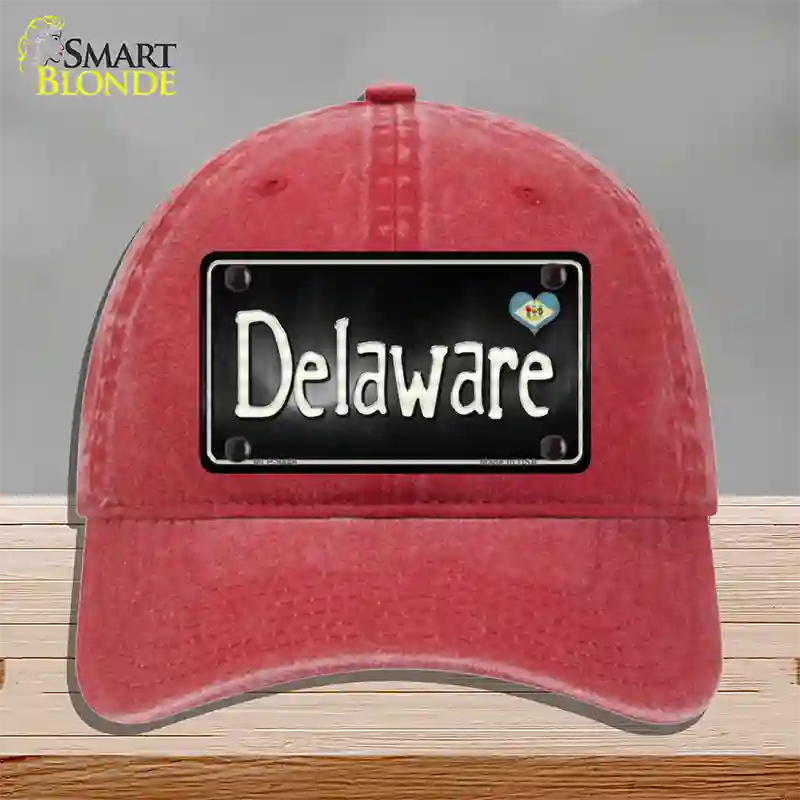 Delaware Flag Script Novelty License Plate Hat Unconstructed Cotton / Red