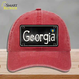 Georgia Flag Script Novelty License Plate Hat Unconstructed Cotton / Red