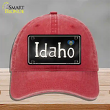 Idaho Flag Script Novelty License Plate Hat Unconstructed Cotton / Red