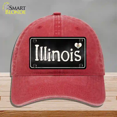 Illinois Flag Script Novelty License Plate Hat Unconstructed Cotton / Red