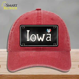 Iowa Flag Script Novelty License Plate Hat Unconstructed Cotton / Red