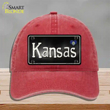 Kansas Flag Script Novelty License Plate Hat Unconstructed Cotton / Red