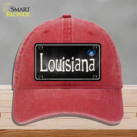 Louisiana Flag Script Novelty License Plate Hat Unconstructed Cotton / Red